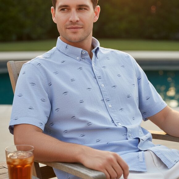 Cremieux Other - Cremieux Montauk Collection Cotton Shirt, Vista Blue Striped Embroidered, L.